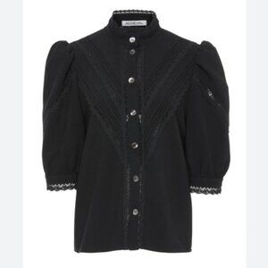 ÀCHEVAL PAMPA Yegua High Neck Puff Sleeve Blouse in Black Lace Womens MD